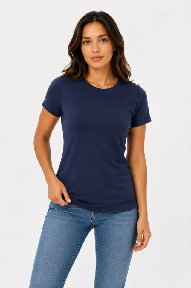 3’lü Kısa Kollu Bisiklet Yaka Basic Slim Fit T-Shirt - Mor - Petrol Mavisi - Hardal (192488)