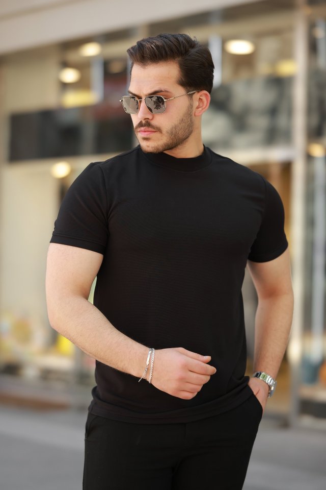 Erkek Ince çizgi Dokulu Kısa Kollu T-shirt (160105)