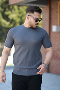 Erkek Bisiklet Yaka örgü Desenli Kısa örme Triko Kısa Kollu T-shirt (161503)