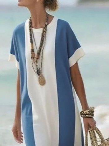 Kadın Kısa Kollu Bisiklet Yaka Uzun Süprem Elbise (189559)