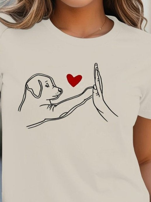 Kadın Kısa Kollu Bisiklet Yaka Köpek Baskılı Viskon Bluz (192860)