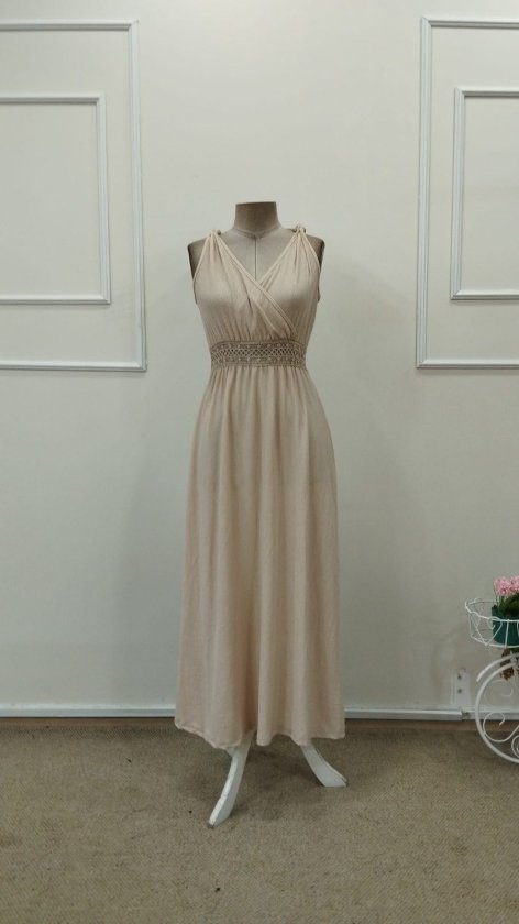 Kadın Askılı Kruvaze Yakalı Belden Dantelli Uzun Bürümcük Elbise (190038)