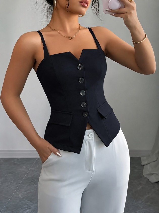 Kadın Askılı Önü Düğmeli Atlas Bluz (192353)
