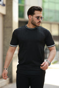 Erkek Bisiklet Yaka çizgi Desenli Ribanalı Kısa Kollu Tshirt (159136)