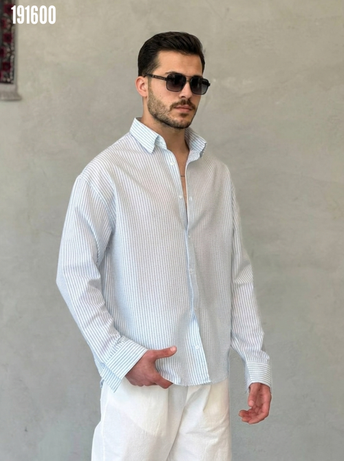 Erkek İnce Çizgili Gofre Kumaş Gömlek