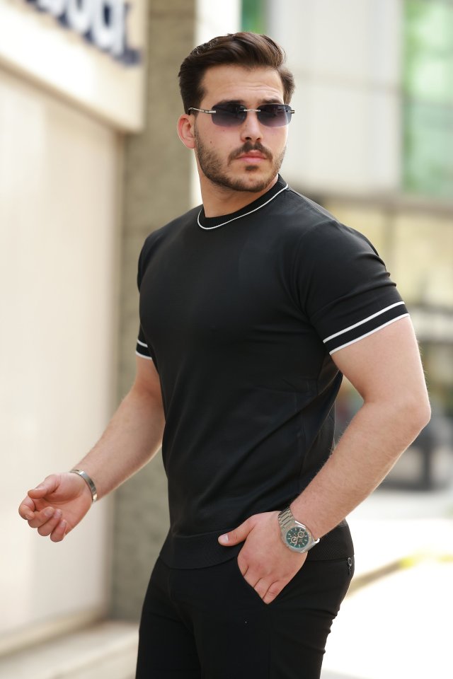 Erkek Bisiklet Yaka Ribanalı Kısa Kollu Tshirt (159176)