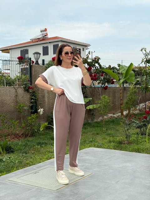 Kadın Modal Dokulu Kumaş Yanı şeritli Takım (161002)
