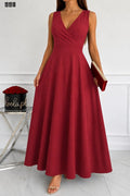 Kadın askılı kruvaze yakalı maksi boy janjan krep elbise