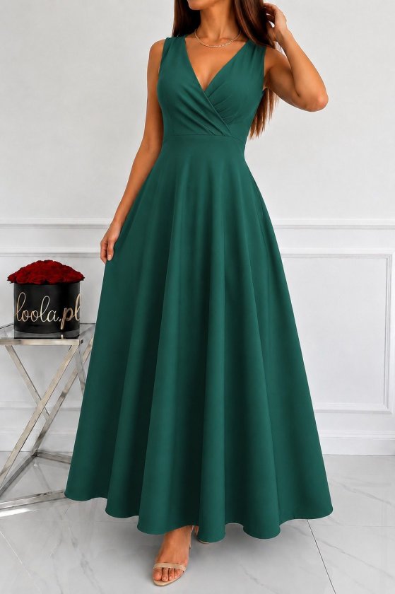 Kadın Askılı Kruvaze Yakalı Maksi Boy Janjan Krep Elbise (191919)