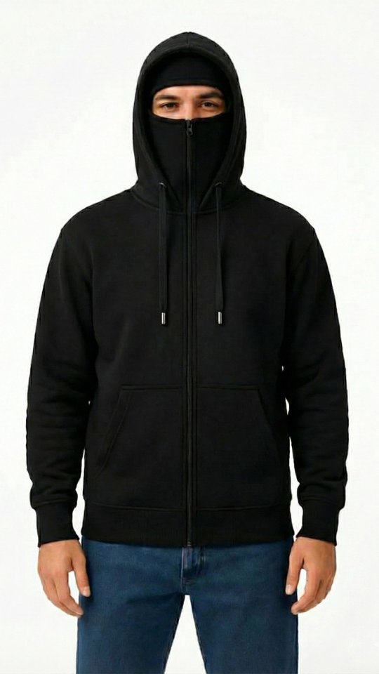 Samuray Ninja Çift Kapüşonlu ZIP Fermuarlı Kanguru Cepli Tam Fermuarlı Hoodie Sweatshirt - Siyah (179887)