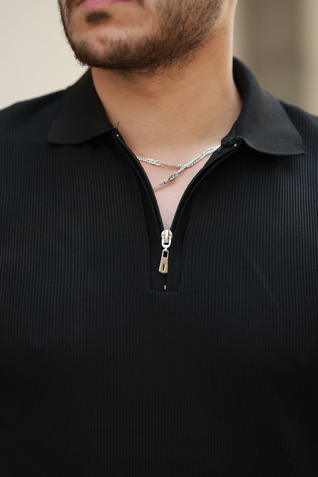 Erkek Fermuarlı Yakalı Kısa Kollu Tshirt (159165)